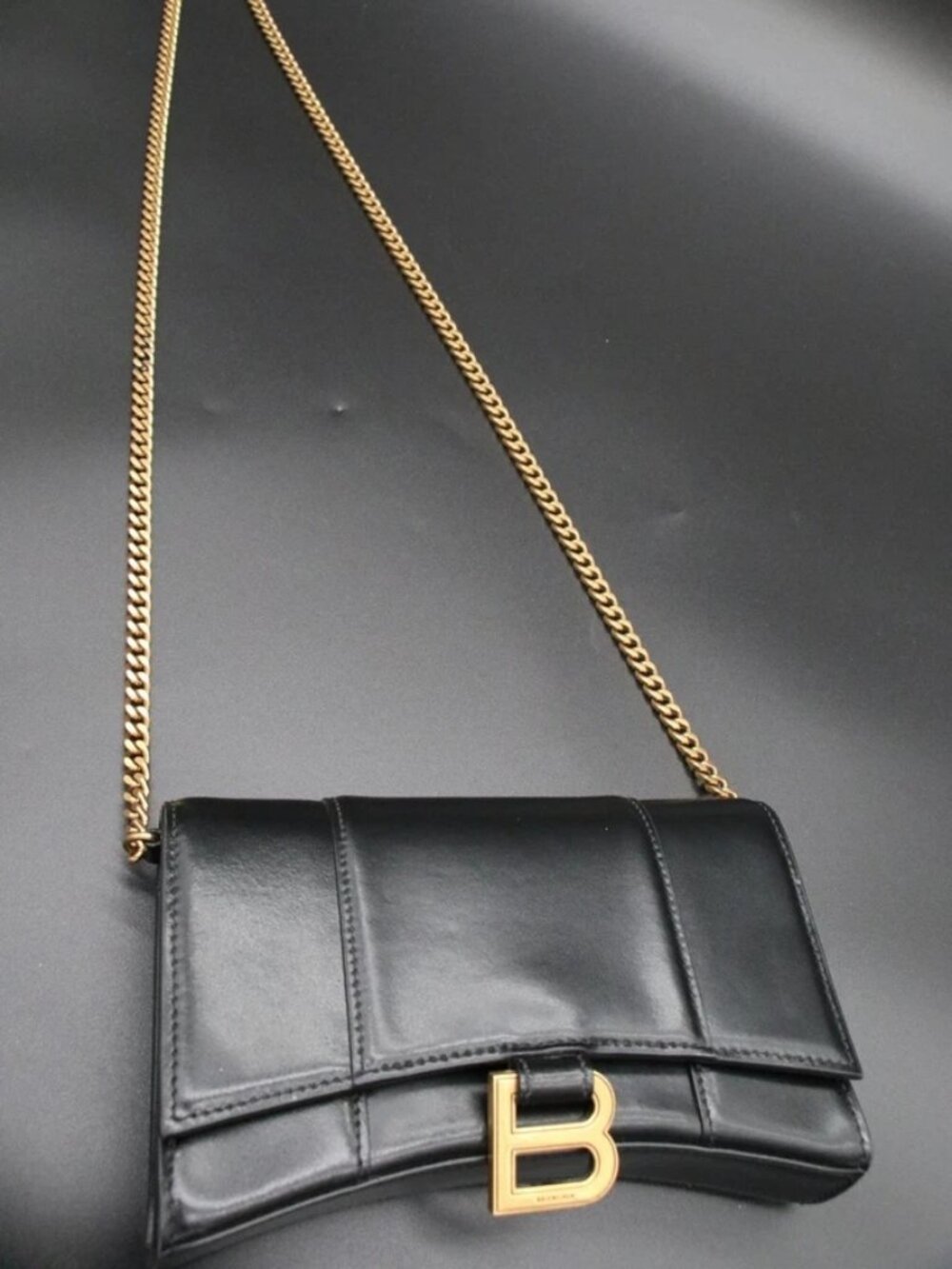 Balenciaga Hourglass Box Wallet on Chain - Black/Gold - Picture 1 of 14